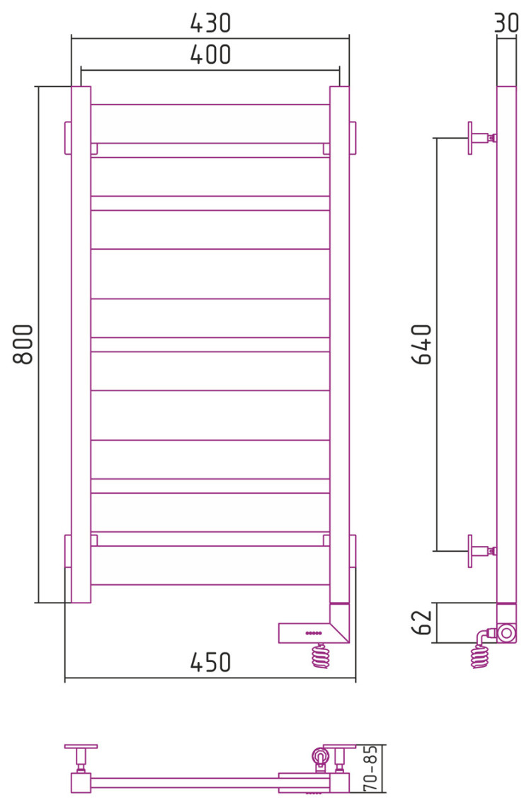 Полотенцесушитель электрический Сунержа Центурион 2.0 800x400 МЭМ правый Матовый белый