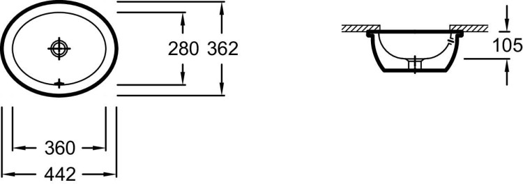 Встраиваемая раковина 44,2 х 36,2 см с переливным отверстием, устанавливаемая снизу Jacob Delafon VOXEYI102-00