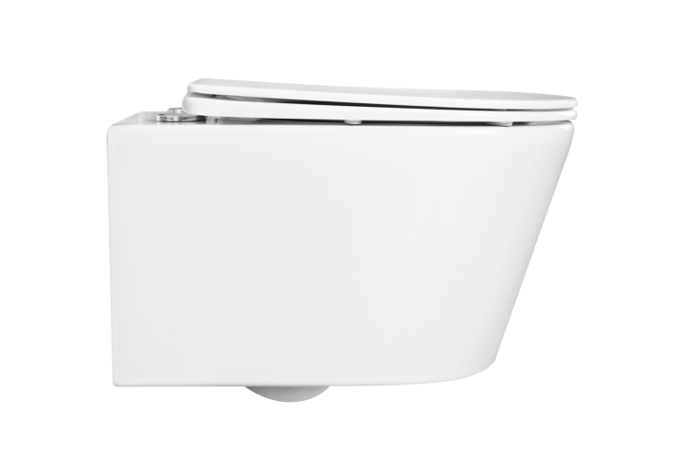 Унитаз подвесной безободковый Aquatek ОБЕРОН AQ1363W-00 533*360*344 мм, горизонтальный выпуск, тонкое сиденье с механизмом плавного закрывания, крепеж