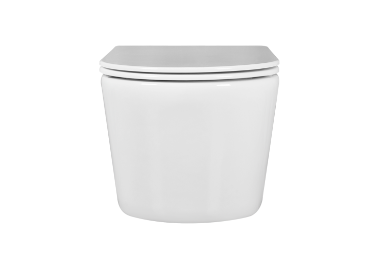 Унитаз подвесной безободковый Aquatek ОБЕРОН AQ1363W-00 533*360*344 мм, горизонтальный выпуск, тонкое сиденье с механизмом плавного закрывания, крепеж