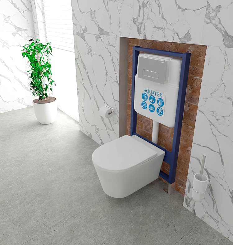 Унитаз подвесной безободковый Aquatek ОБЕРОН AQ1363W-00 533*360*344 мм, горизонтальный выпуск, тонкое сиденье с механизмом плавного закрывания, крепеж