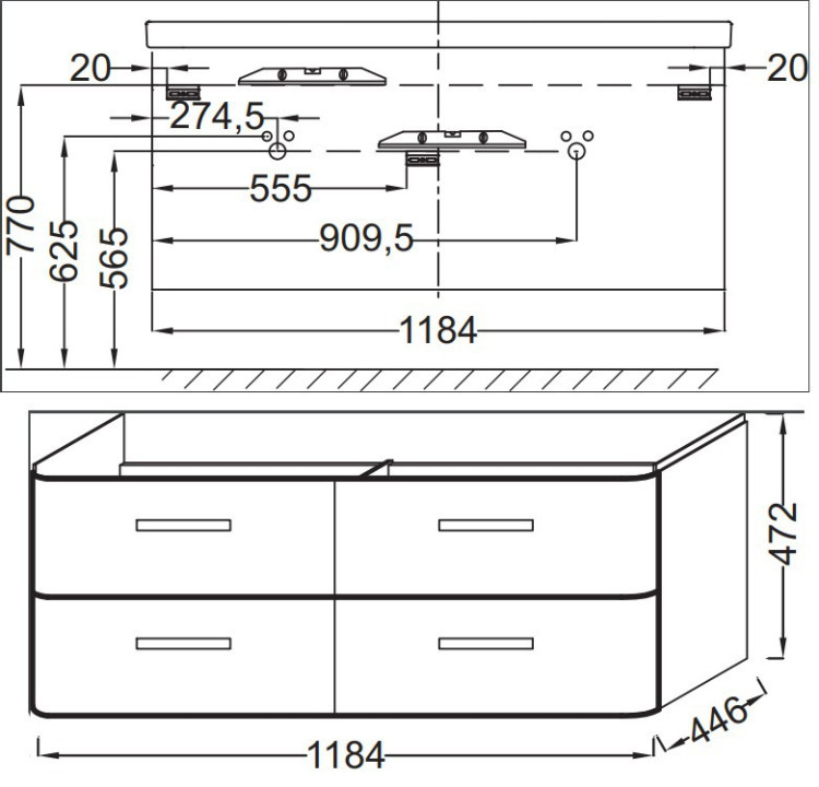 Тумба под две раковины Jacob Delafon Replay 120 подвесная