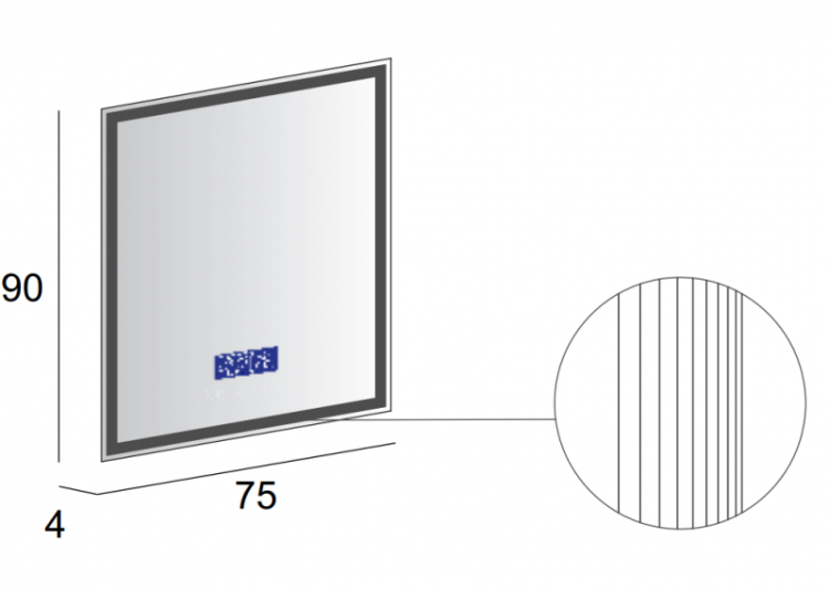 Зеркало с LED подстветкой, К6500, сенсорным выключателем Touch System, системой антизапотевания, с радио и датчиком температуры Cezares 45064