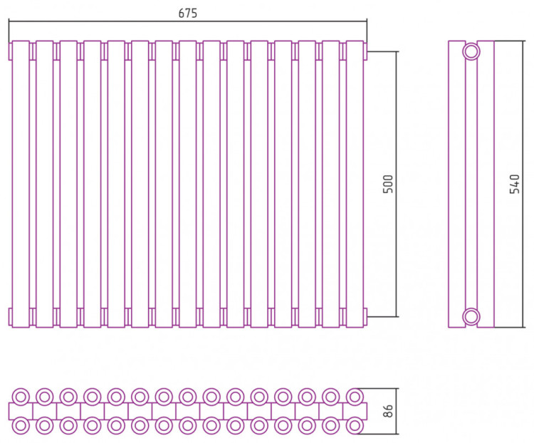 Отопительный радиатор Сунержа Эстет-00 500х675 15 секций Матовая шампань
