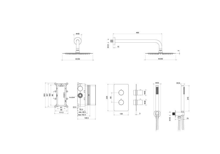 Set 3 в 1 душевой комплект Aquatek AQ1376CR ЕВРОПА