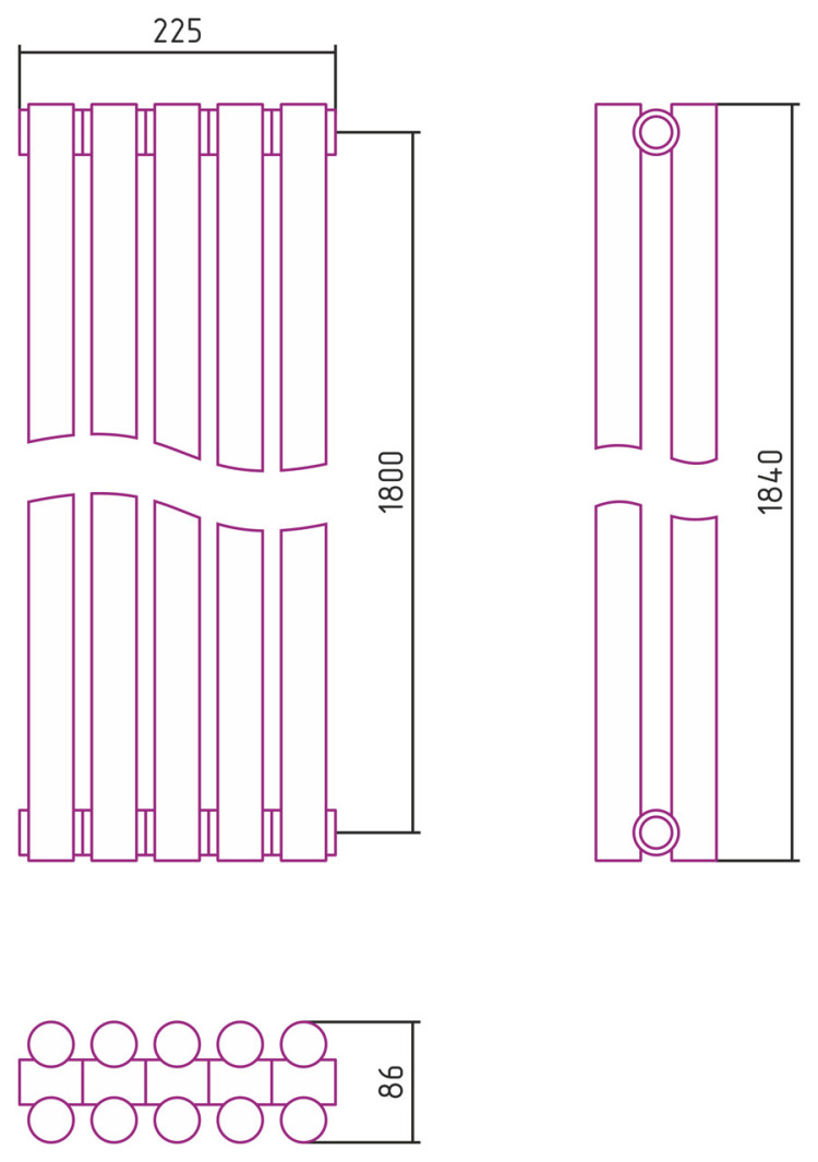 Отопительный радиатор Сунержа Эстет-11 1800х225 5 секций Матовый белый