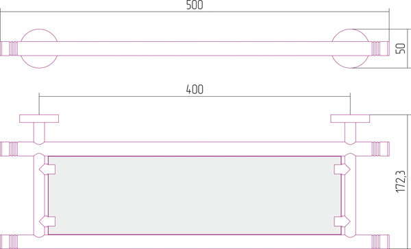 Полка Сунержа КАНЬОН стеклянная / L 500 Без покрытия
