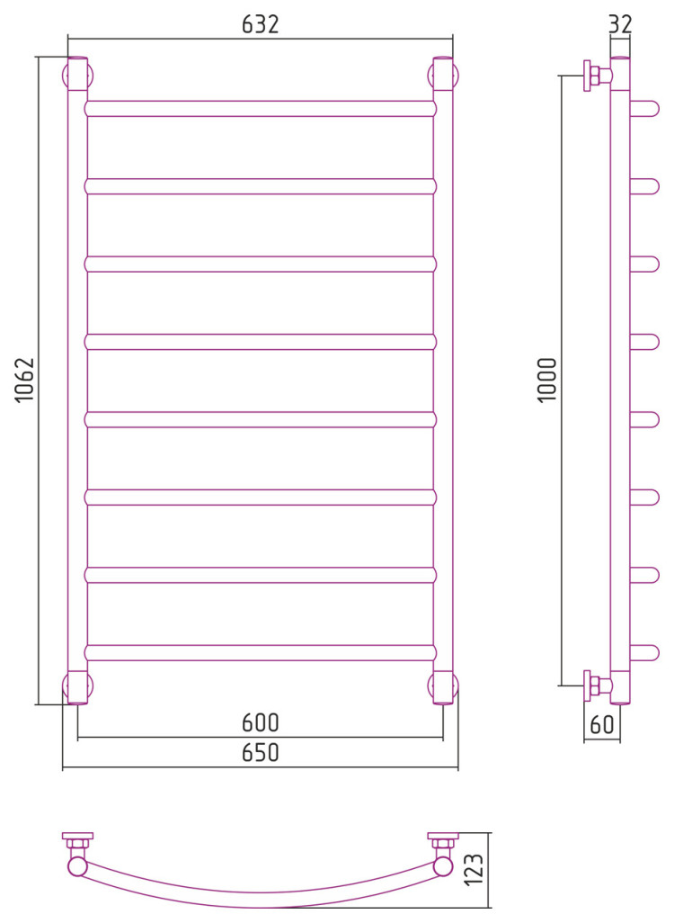 Полотенцесушитель водяной Сунержа Галант+ 1000х600 Матовая шампань