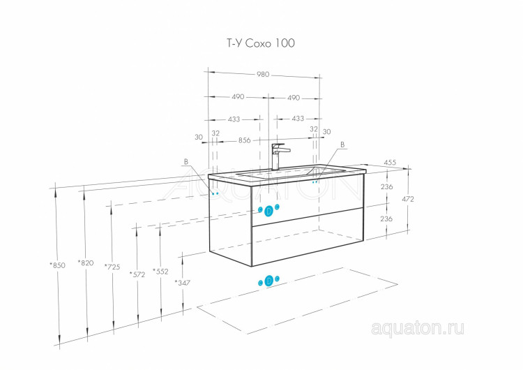 Тумба под раковину AQUATON Сохо 100 cлэйт, галька серая 1A258201AJ9A0