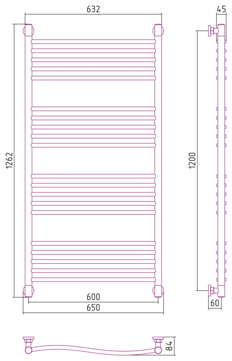 Полотенцесушитель водяной Сунержа Флюид+ 1200х600 Белый