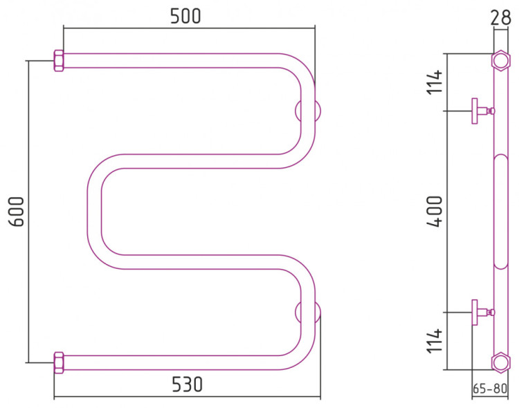 Полотенцесушитель водяной Сунержа Ш-образный 600х500 Белый