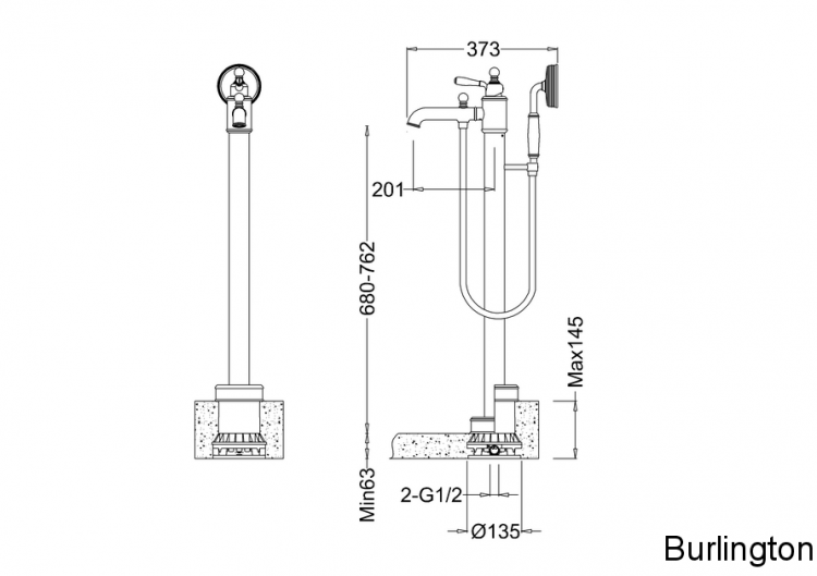 Смеситель для ванны напольный, никель [ARC20]
