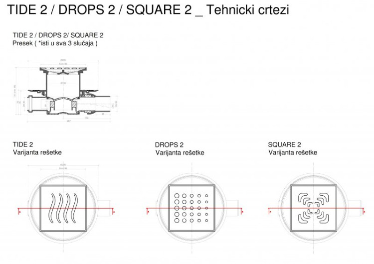 Точечный трап 150х150 мм Confluo Standard Square 2, металл с перфорацией Square, без рамки Cezares 13000006