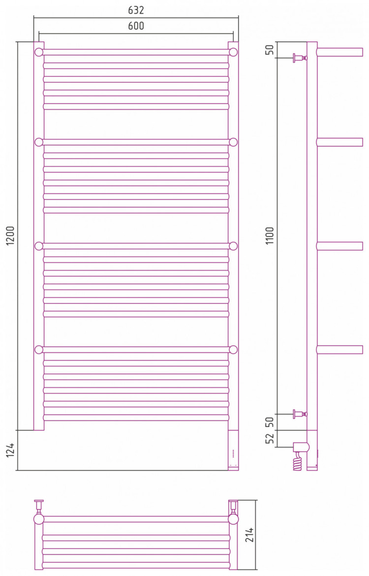 Полотенцесушитель электрический Сунержа Богема с 4 полками 3.0 1200х600 / МЭМ правый Матовое золото