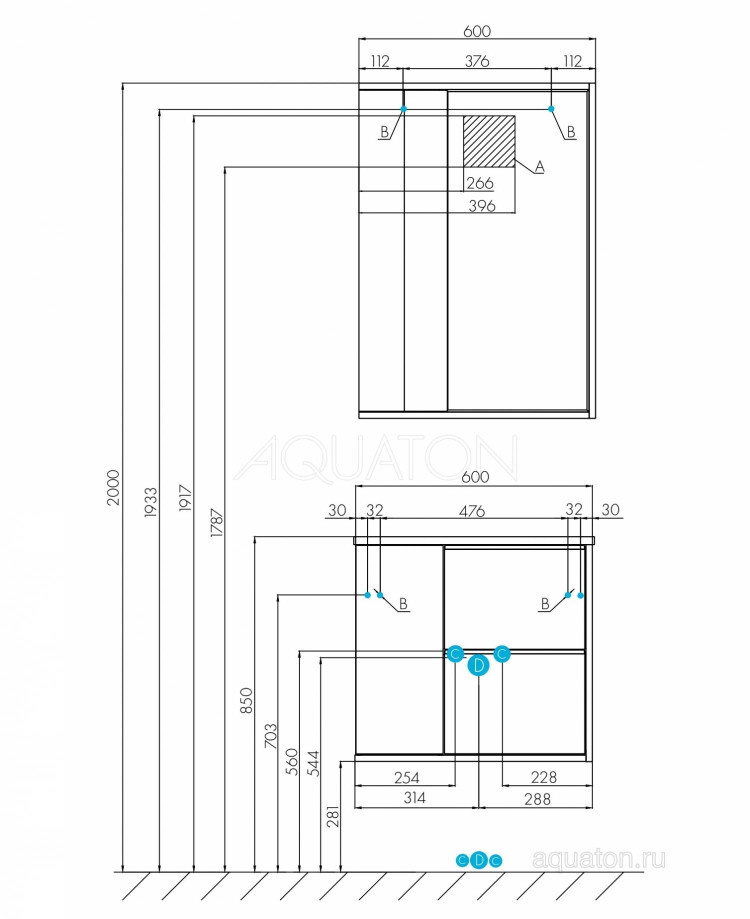 Зеркальный шкаф Aquaton Бостон 60 дуб эврика 1A240202BN010