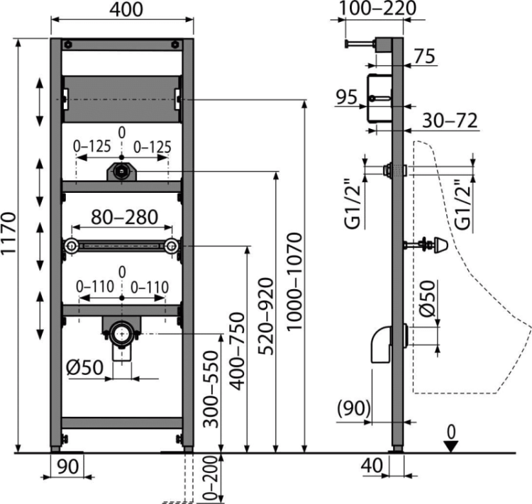 Монтажная рама для писсуара и сенсорного устройства Alcadrain A107S/1200