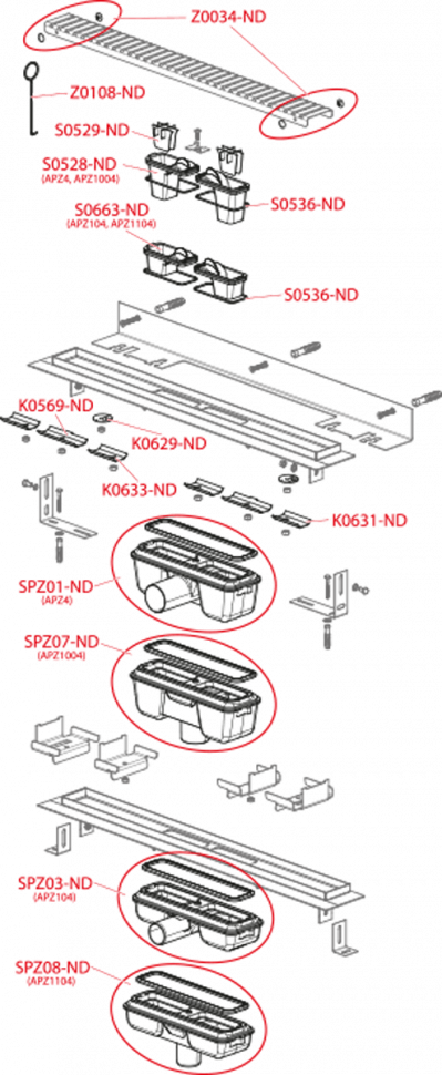 Водоотводящий желоб с порогами для перфорированной решетки и регулируемым воротником к стене Alcadrain APZ104 Flexible Low