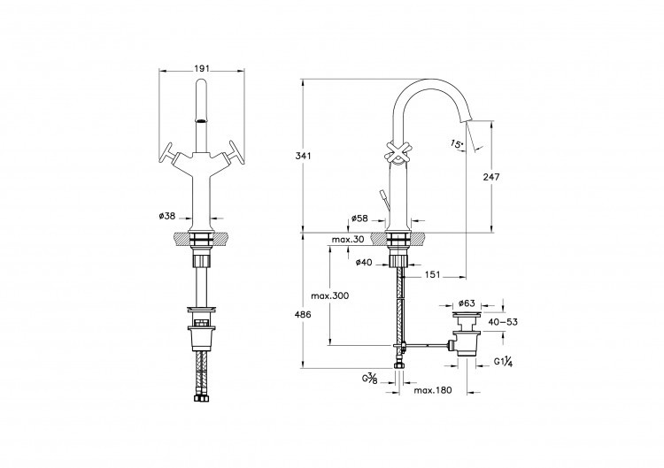 Высокий смеситель двухвентильный для раковин/чаш Origin Classic для раковины, цвет матовое золото