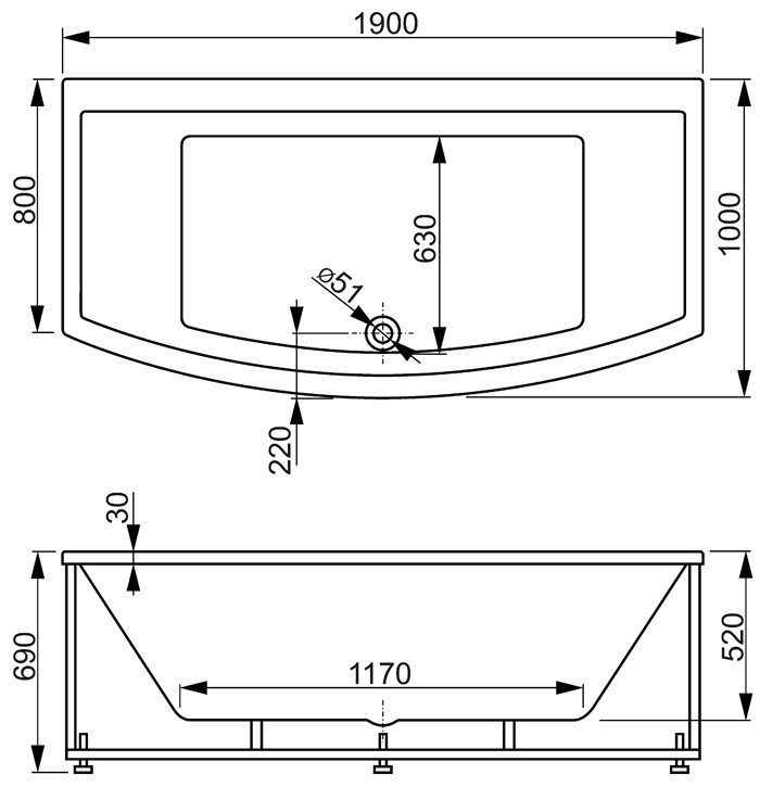 Акриловая ванна Vagnerplast Inspira 190x100