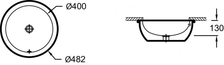 Встраиваемая раковина диаметром 48,2 см с переливным отверстием Jacob Delafon VOXEYK102-00