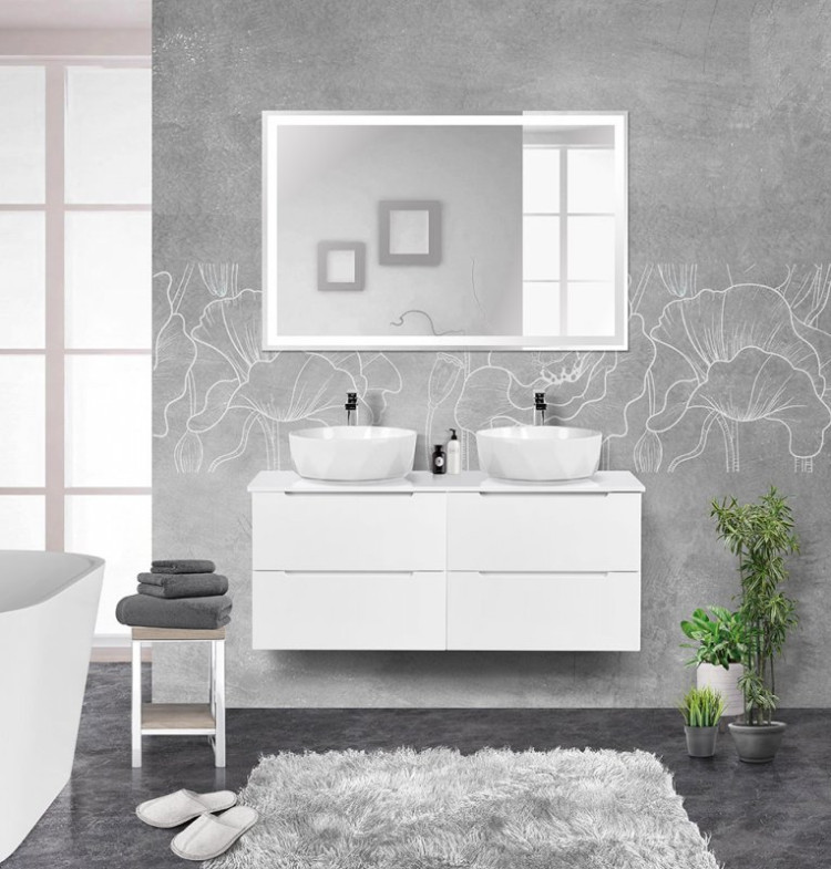 Столешница из МДФ с двумя отверстиями под раковину и с двумя отверстиями под смеситель, 1204x462x19 BelBagno EK-120-2-BL