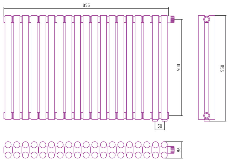 Отопительный радиатор Сунержа Эстет-11 EU50 500х855 19 секций Шампань
