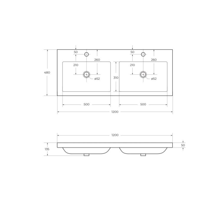 Раковина из искусственного мрамора, 1200x480x155 Cezares CZR-1200/480-LV-MR-ECO
