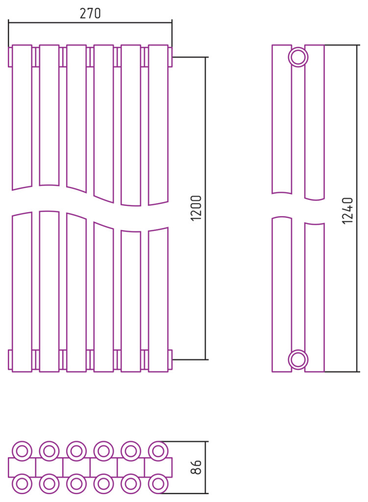 Отопительный радиатор Сунержа Эстет-00 1200х270 6 секций Матовый белый