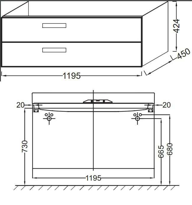 Тумба под две раковины Jacob Delafon Rythmik 120 подвесная 2 ящика