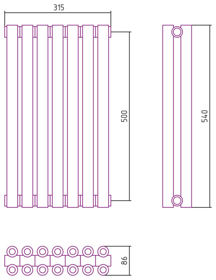 Отопительный радиатор Сунержа Эстет-00 500х315 7 секций Без покрытия