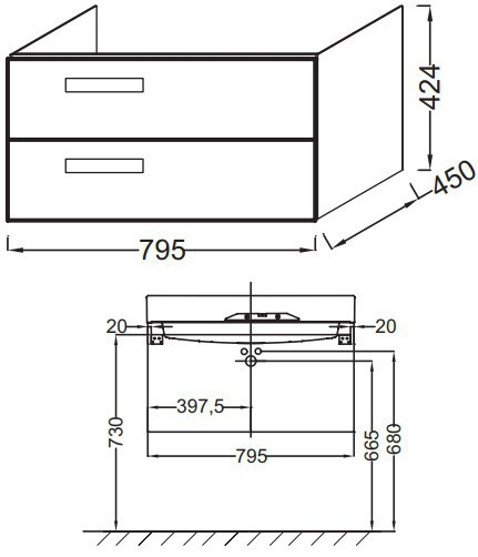 Тумба под раковину Jacob Delafon Rythmik 80x45 подвесная 2 ящика