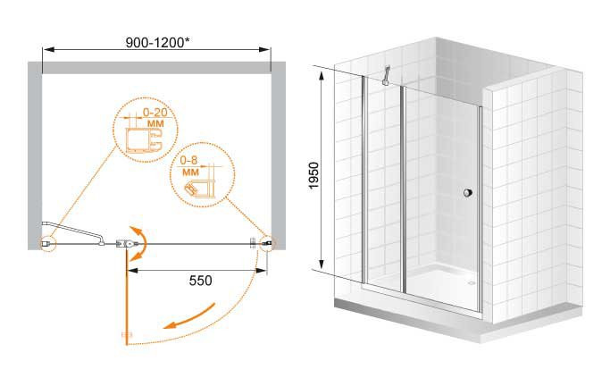 Душевая дверь в нишу ELENA B-12 Cezares ELENA-W-B-12-110-C-Cr