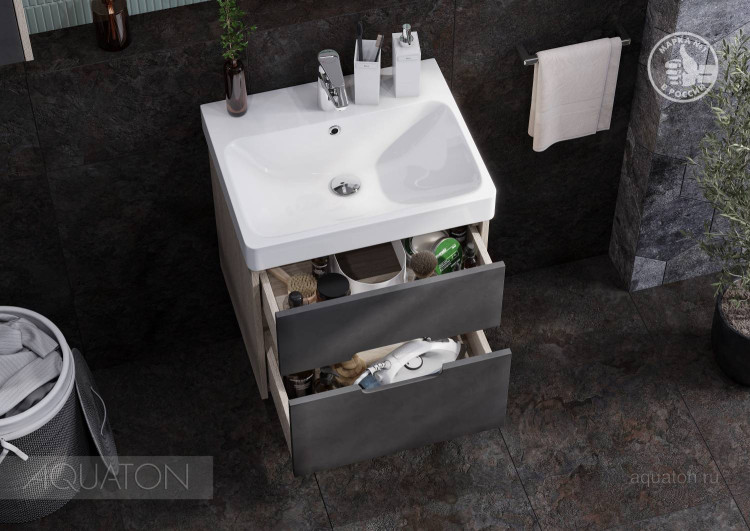 Тумба под раковину AQUATON Оливия 55 грей, дуб ойстер 1A254201OLUG0