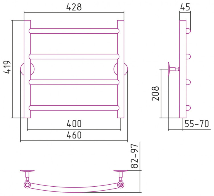 Полотенцесушитель водяной Стилье Универсал-50 500х400 (4) Г 21 Без покрытия