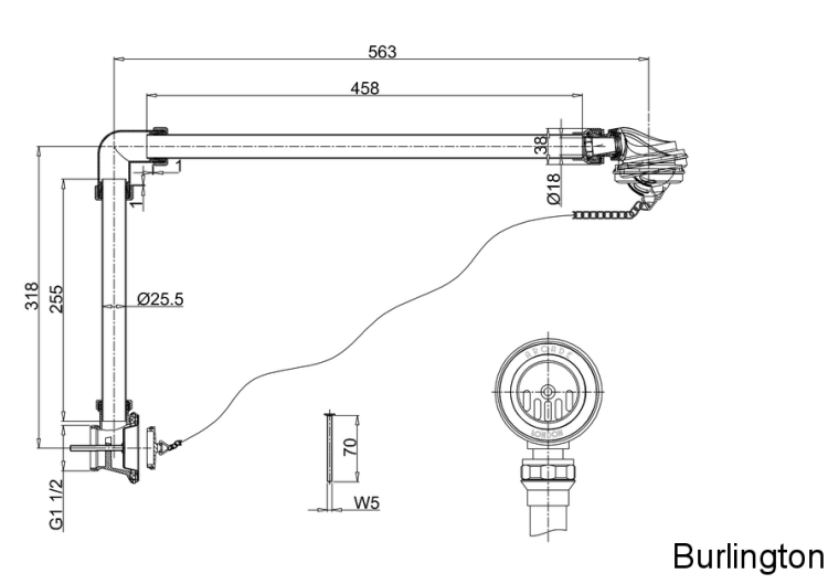 Универсальный слив-перелив с пробкой и цепочкой, ХРОМ