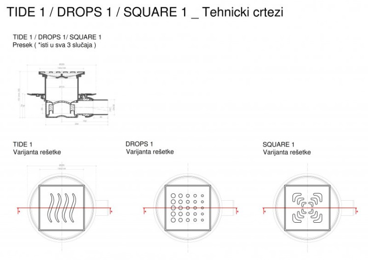 Точечный трап 150х150 мм Confluo Standard Square 3, металл с перфорацией Square, без рамки Cezares 13000007