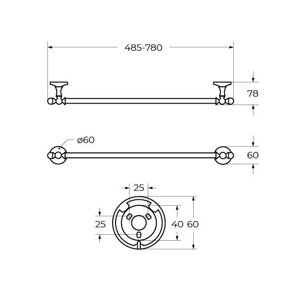 Полотенцедержатель с регулировкой длины от 50 до 80 см Cezares AM-E-2624CLS