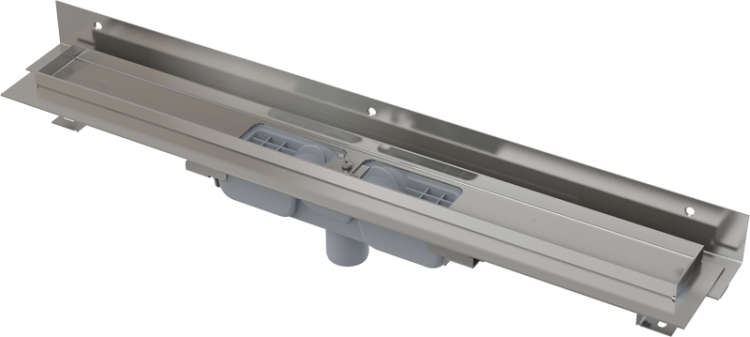 Водоотводящий желоб с порогами для перфорированной решетки и регулируемым воротником к стене, вертикальный сток Alcadrain APZ1104 Flexible Low