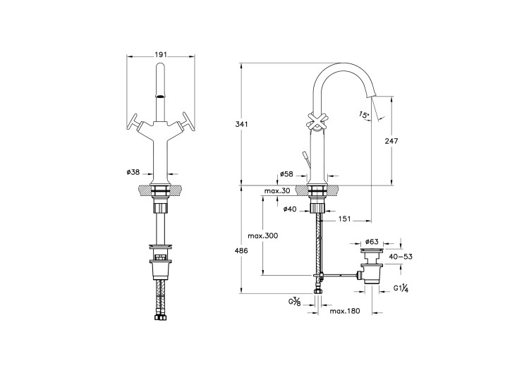 Высокий смеситель двухвентильный для раковин/чаш Origin Classic для раковины, цвет бархатная медь
