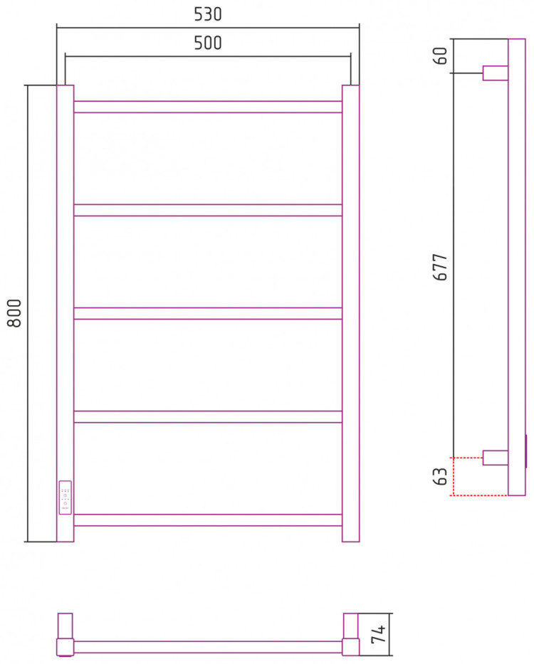 Полотенцесушитель электрический Стилье Формат 26 800х500 левый Матовый белый