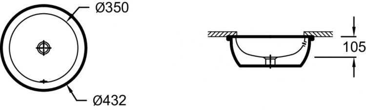 Встраиваемая раковина диаметром 43,2 см с переливным отверстием Jacob Delafon VOXEYM102-00