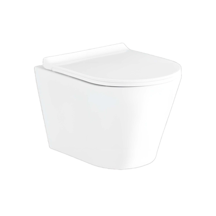 Унитаз подвесной безободковый Aquatek АЛЬФА 520 x 370 x 330 мм, тонкое сиденье с механизмом плавного закрывания