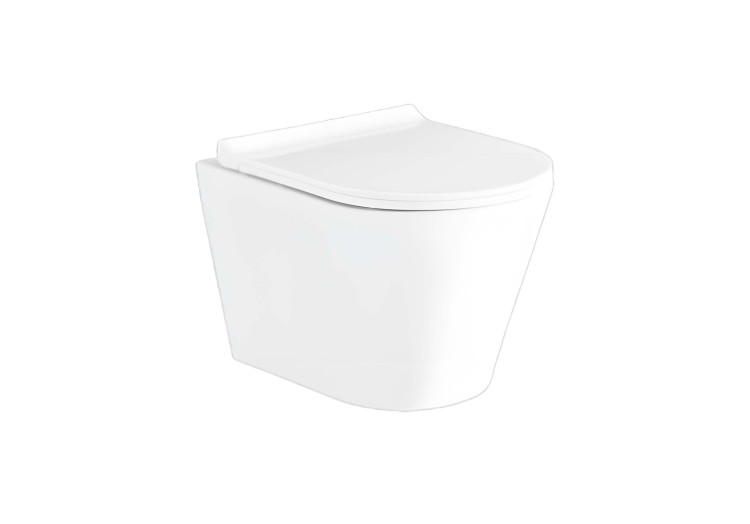 Унитаз подвесной безободковый Aquatek АЛЬФА 520 x 370 x 330 мм, тонкое сиденье с механизмом плавного закрывания