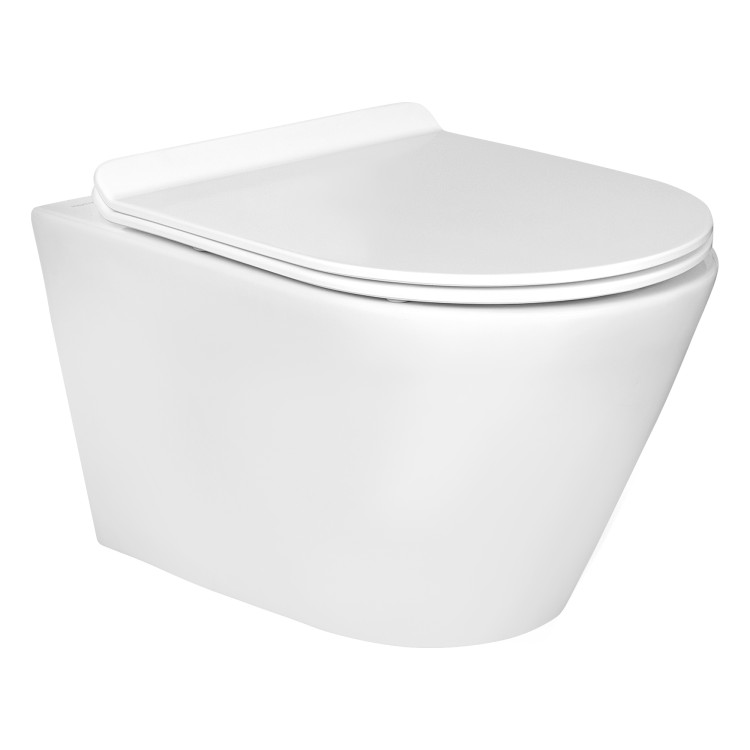 Унитаз подвесной безободковый Aquatek АЛЬФА 520 x 370 x 330 мм, тонкое сиденье с механизмом плавного закрывания