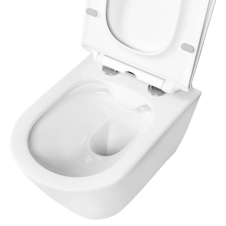 Унитаз подвесной безободковый Aquatek АЛЬФА 520 x 370 x 330 мм, тонкое сиденье с механизмом плавного закрывания