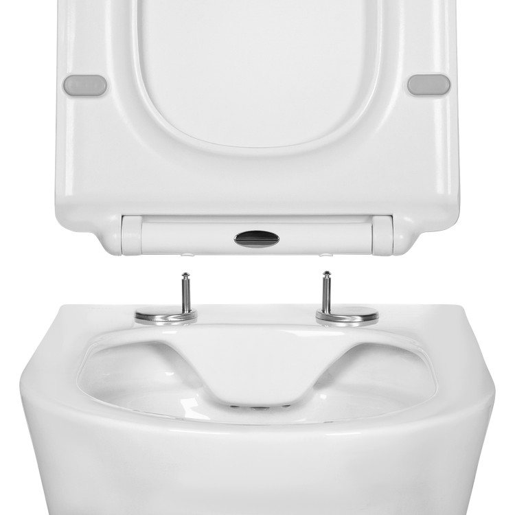 Унитаз подвесной безободковый Aquatek АЛЬФА 520 x 370 x 330 мм, тонкое сиденье с механизмом плавного закрывания