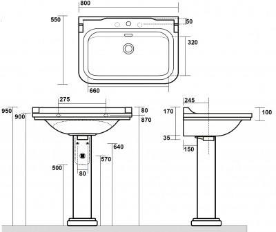 Раковина Kerasan Waldorf 4141K1bi/cr