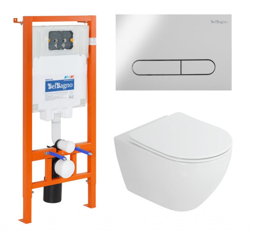 Унитаз подвесной с сиденьем BelBagno STYLUS-TOR + Система инсталляции для унитазов с кнопкой смыва BB005-PR-CH Cezares CZR-6601-TH-TOR/CZR2316SC/BB002-80/BB005-PR-CHROME
