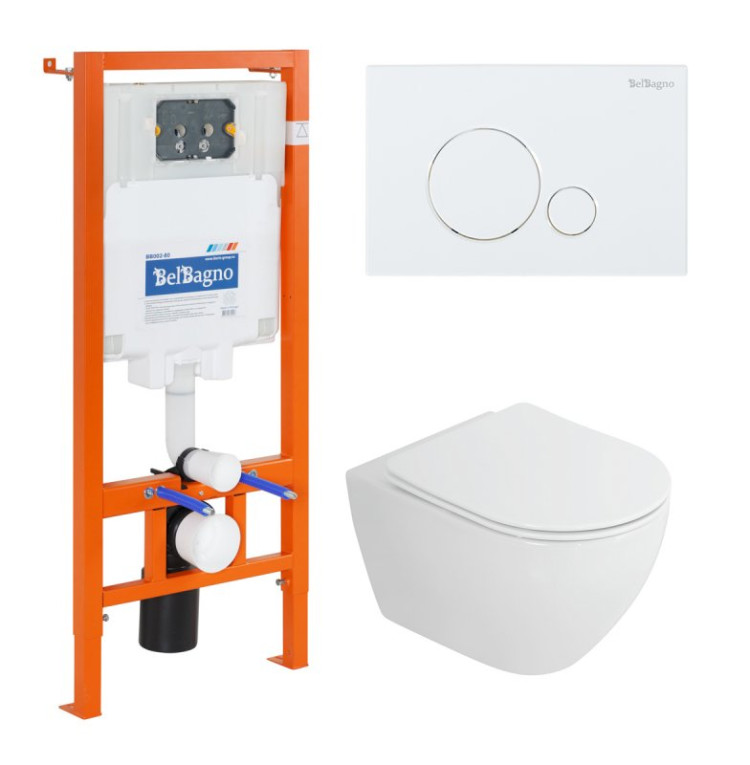 Унитаз подвесной с сиденьем BelBagno STYLUS-TOR + Система инсталляции для унитазов с кнопкой смыва BB005-PR-CH Cezares CZR-6601-TH-TOR/CZR2316SC/BB002-80/BB005-PR-CHROME