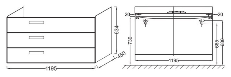 Тумба под две раковины Jacob Delafon Rythmik 120 подвесная 3 ящика
